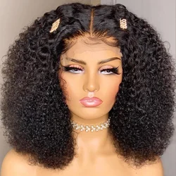 Soft Bob Glueless Natural Black 180Density 16“ Kinky curly Lace Front Wig For Women BabyHair  Preplucked Heat Resistant Daily