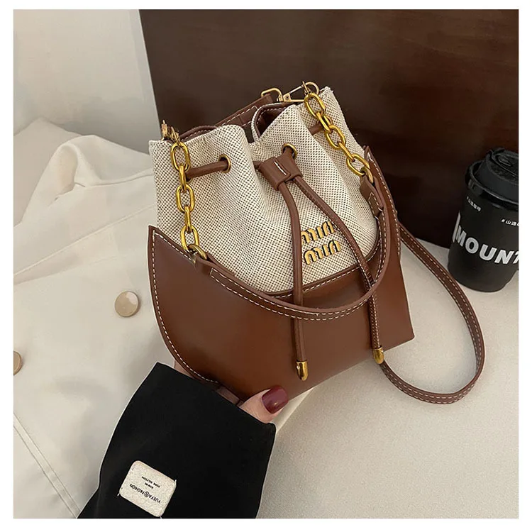 Shoulder bag canvas shoulder bag lady messenger bag Handheld Bucket Bag Women Fashionable Casual Shoulder Bag Korean Version Niche Simple High-end Crossbody
