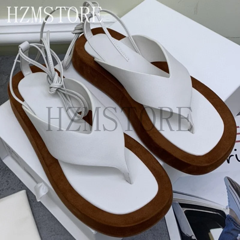 

Summer Flat Thick Soled Split Toe Sandals Women Slippers Ankle Straps Retro Female Roman Vacation Flip Flop Sandalias
