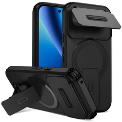 Enhanced Armor Shockproof Case with Magnetic Wireless Charging and Foldable Stand for Google Pixel 10a (Black)