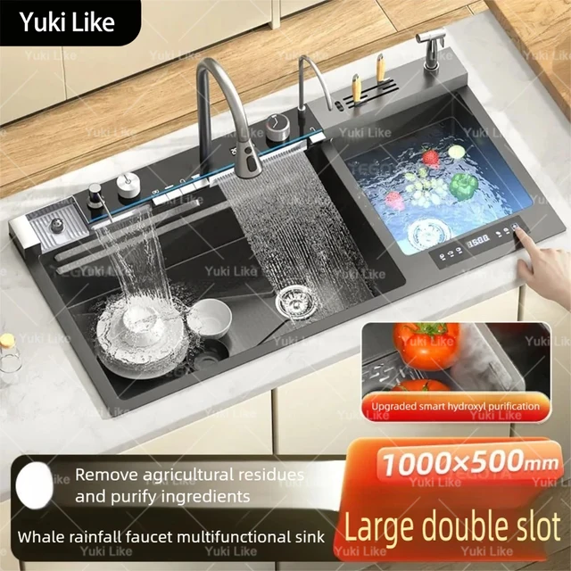 อ่างล้างผักขนาดใหญ่ 100x50 ซม. แบบสองช่อง ผลิตจากสแตนเลส 304 อเนกประสงค์ พร้อมระบบกรองน้ำในตัว สำหรับล้างวัตถุดิบในครัว 1