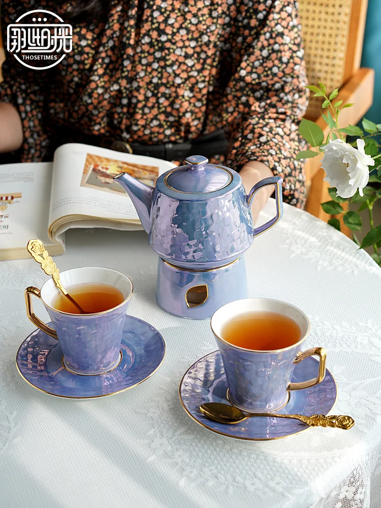 Luxury Ceramics Teapot and Cup Set with Warmer Premium Pearl Glazed