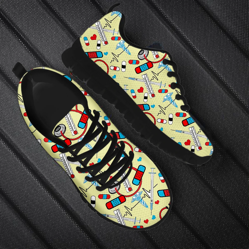 INSTANTARTS Medical Equipment Assistant Pattern Women Non-Slip Flat Shoes Breathable Casual Sneakers Ladies Nursing Tennis 2023