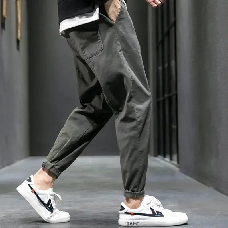 Spring Autumn Fashion Korean Solid Color Pants Man Straight Leg Loose Casual Pockets Trousers Hip Hop Streetwear Male Clothes