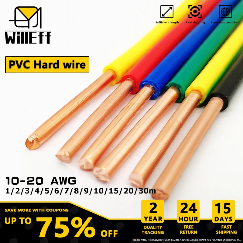 Durable PVC Solid Copper Electrical Wire - Black & Red Power Extension Cord (Various AWG Sizes)