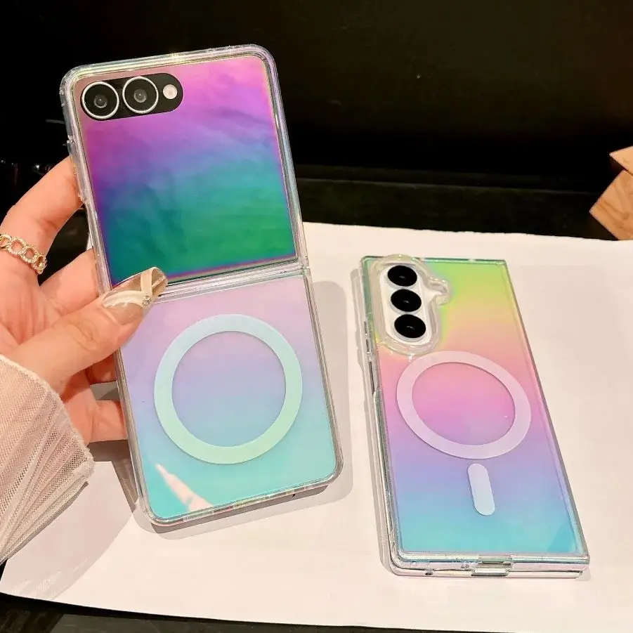 Gradient Aurora Rainbow Laser Magnetic Phone Case with Magsafe Wireless Charging Compatibility