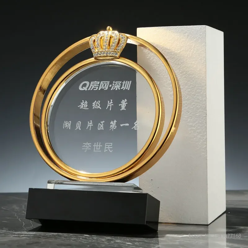 Customized Metal Crown Black Base, Crystal Trophy, Creative Event Award, Excellent Souvenir Commemorative, Home Decorations, 1Pc