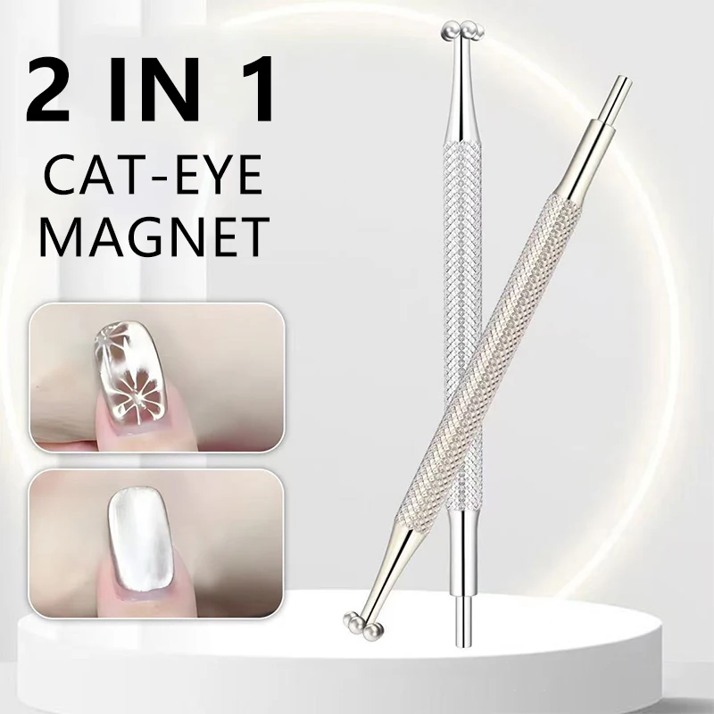 Stylo magnétique à ongles double embout en forme de fleur vortex et d'œil de chat, bâtonnet magnétique argenté puissant pour vernis à ongles gel, outils de manucure_voghion.com