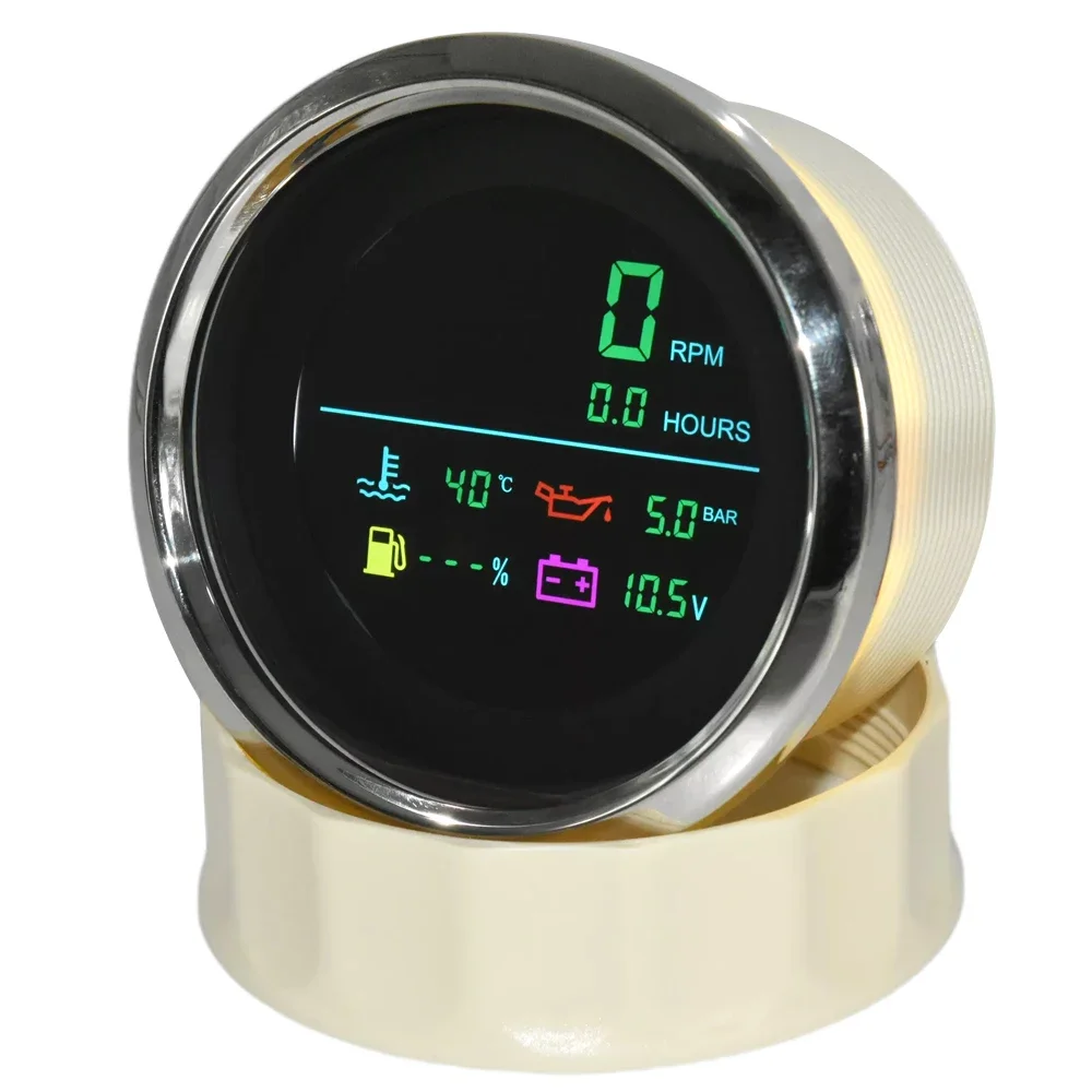 Multi 85MM Gauge 6 In 1 Tachometer + Fuel Level Gauge + Water Temperature Meter + Oil Pressure + Voltmeter for Universal Car Boat 12V24V car and boat gauges