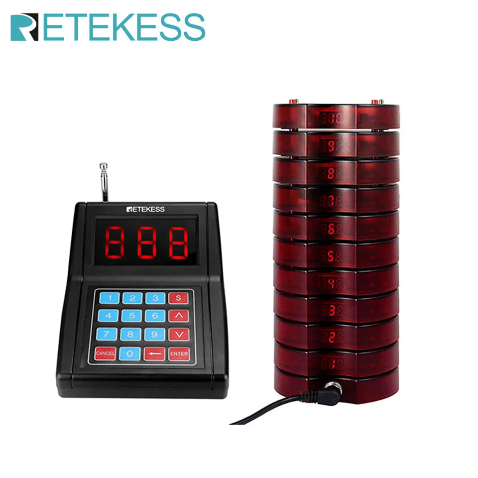 Retekess TD165 Restaurant Coaster Pager System 10 Beeper Receivers Max 999 Buzzers For Cafe Clinic Church Nursy Food Court