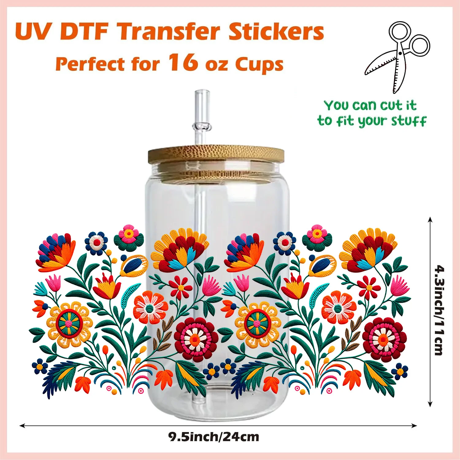 Daisy wild flower peel waterproof DIY Decals 3D transfers uvdtf crystal stickers 16oz uv dtf cup wraps for Libbey Glasses