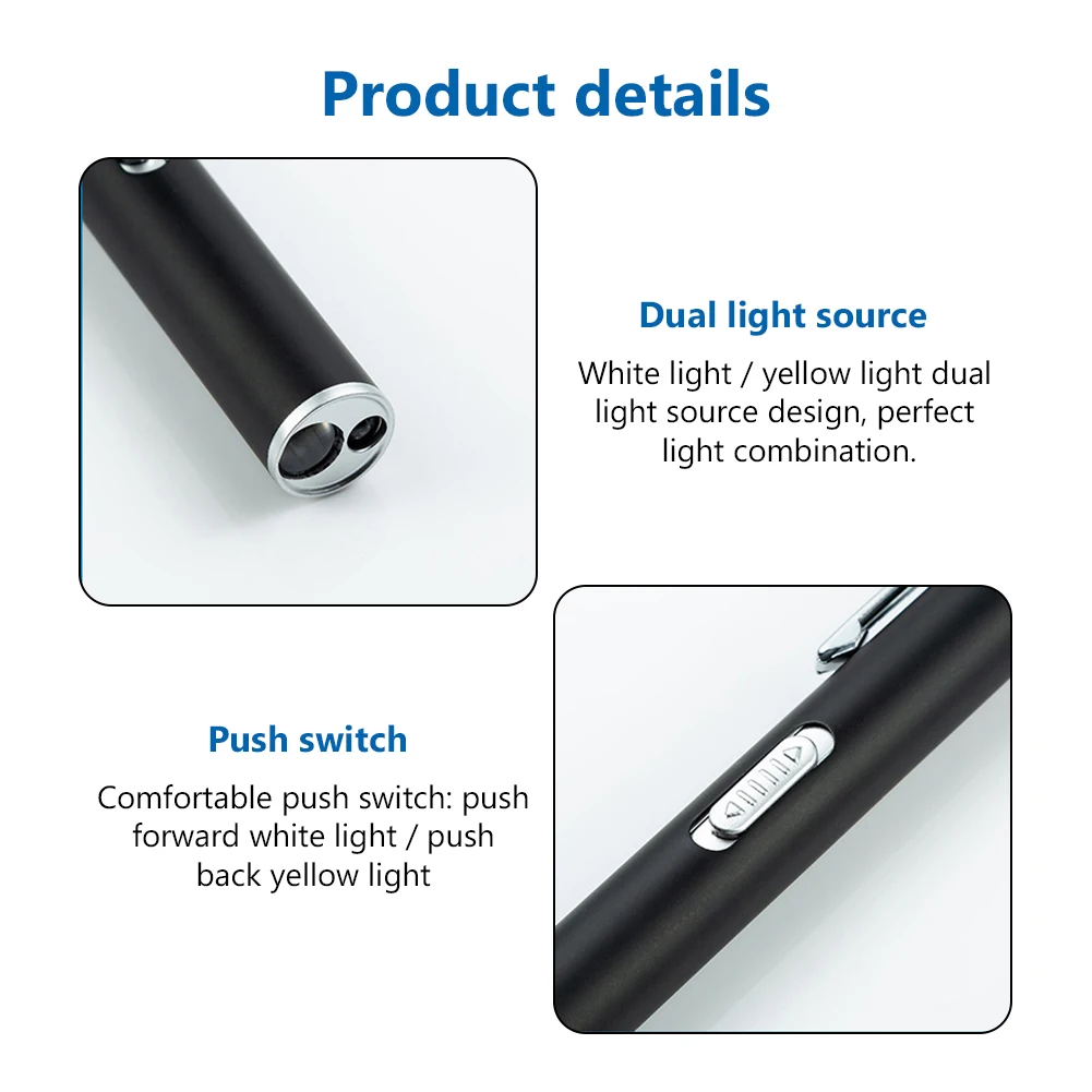 USB Rechargeable Stainless Steel 2 Modes LED Flashlight Clip Pen Mini Light Portable Lamp Inspection for dentist Camping Nursing led flashlight,mini flashlight,led flashlights,medical light