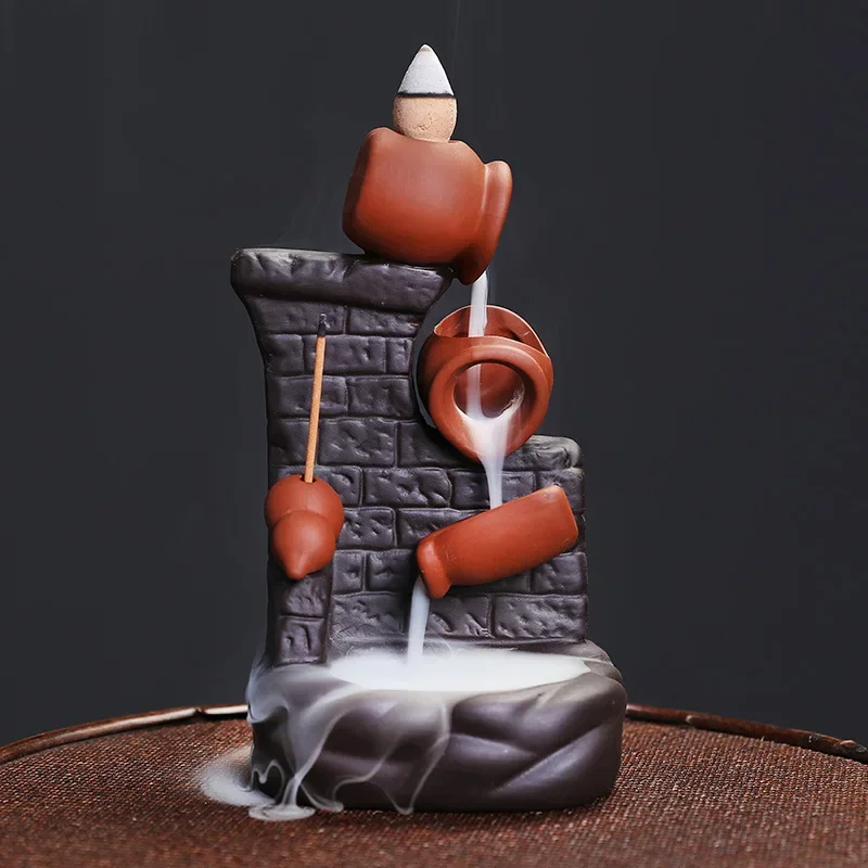 1pc,The Brick Wall Water Vat Waterfall Backflow Incense Burner Handmade Purple Clay Incense Stick Holder For Home Relaxation