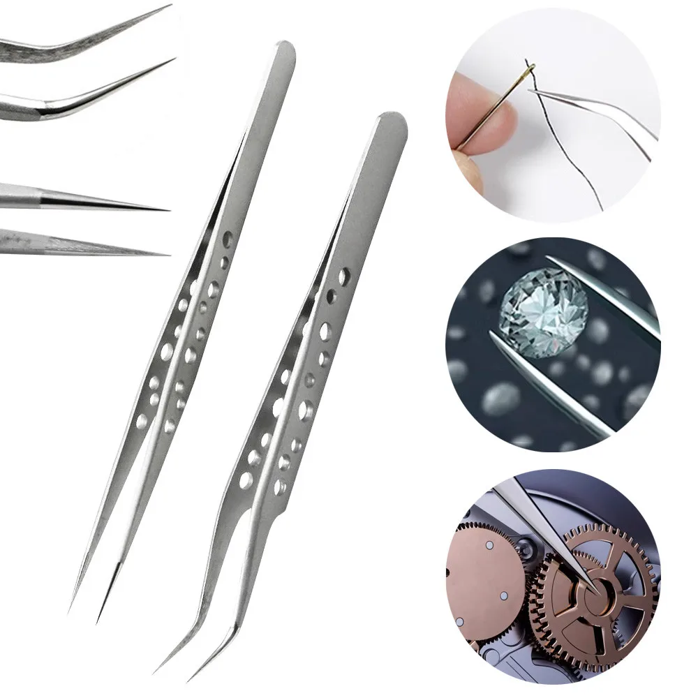 2/1pcs Industrial Tweezers Anti-magnetic And Anti-static Stainless Forceps Curved Straight Soldering Repair Tweezers Hand Tools