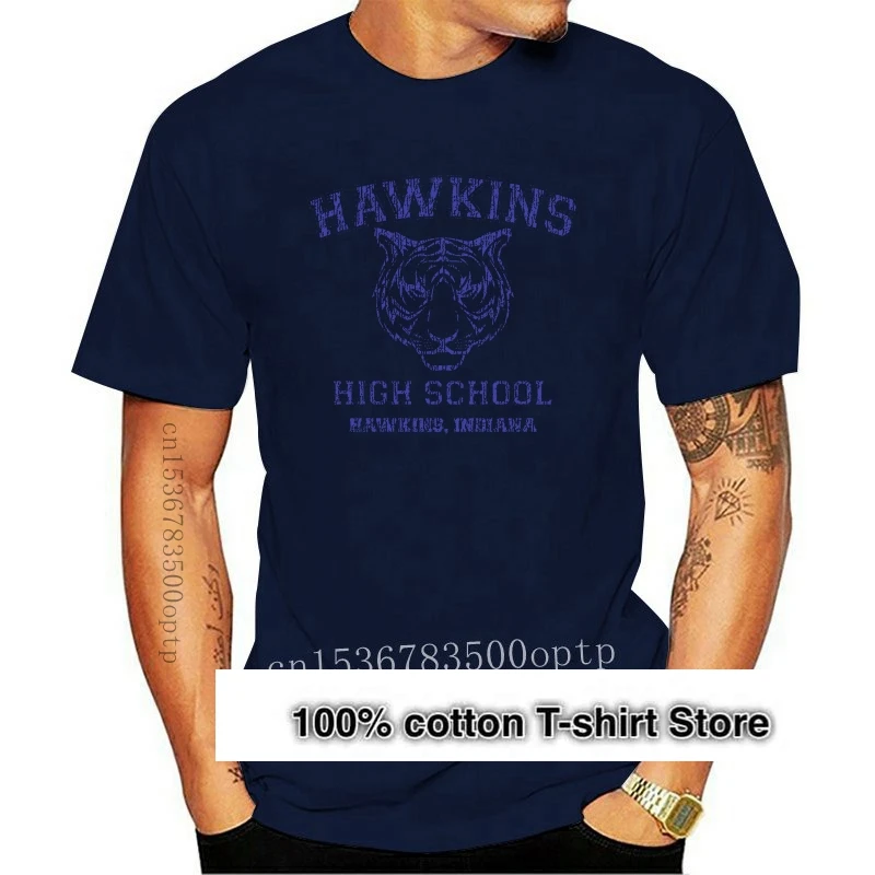 thumbnail image 1 of 539 Camiseta de la escuela secundaria Hawkins para hombre, camiseta divertida, disfraz, programa de televisión Stranger Things, camiseta divertida, serigrafía personalizada, 1 of 5