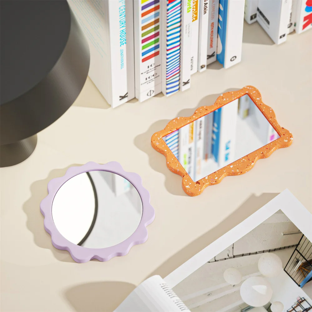 

Boowan Nicole Mirror Silicone Molds for Cement Corrugated Handheld Mirror Concrete Terrazzo Mould DIY Home Decor Supplies