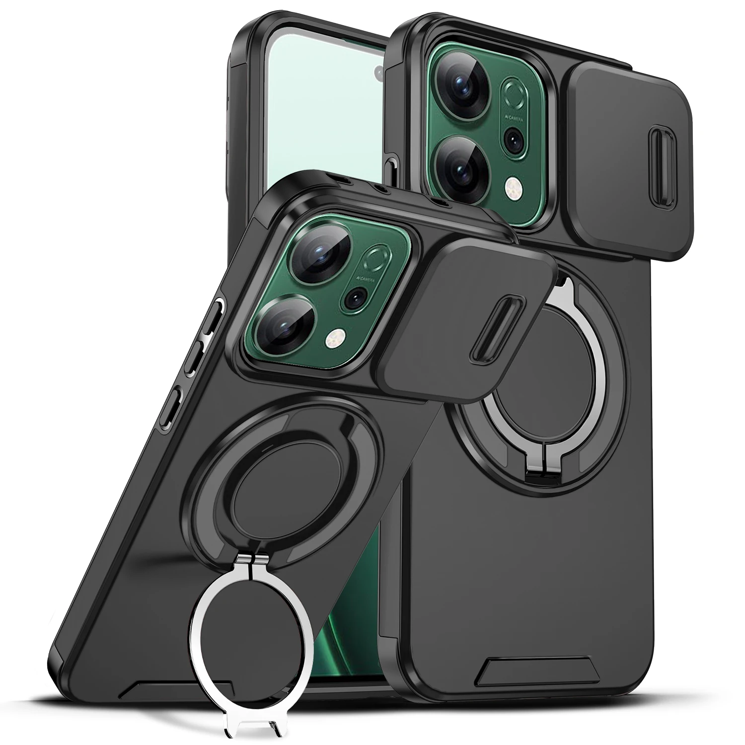 Magnetic Ring Armor Slide Camera Lens Case with Magsafe Wireless Charging Compatibility