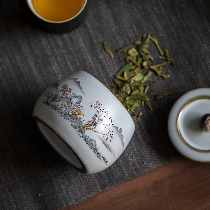 Retro Ruyao Ceramics Tea Caddy Tieguanyin moisture-proof Sealed Storage Tank Portable Travel Tea Boxes Spices Containers Tea Jar