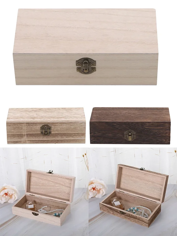 Scatola Portaoggetti In Legno Naturale Rettangolare 24x13x7,2 Cm Con Fibbia Vintage – Organizer Per Gioielli, Accessori E Piccoli Oggetti