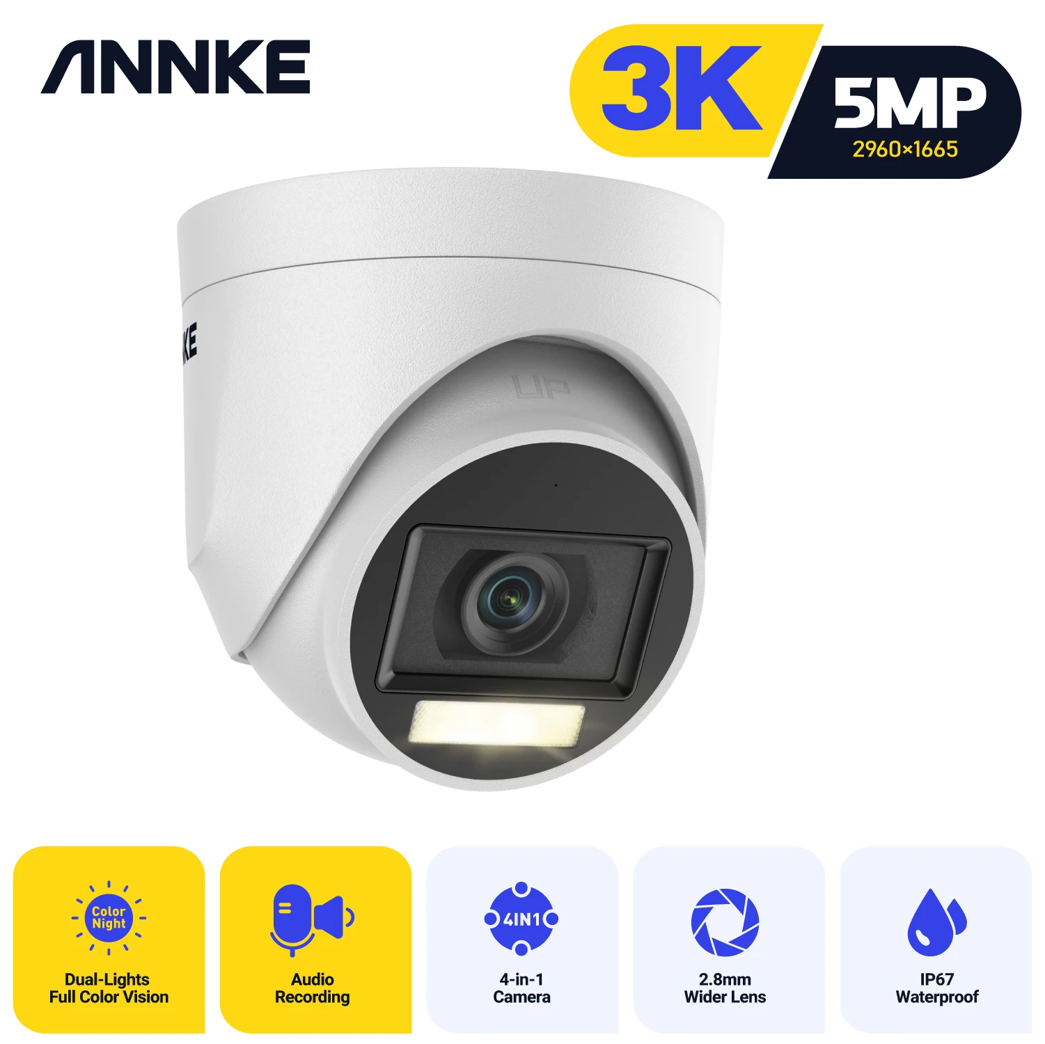 Annke 5Mp Telecamera Analogica Hd Telecamere Di Videosorveglianza Smart Light 5Mp Bullet 2.8Mm Telecamere Di Sicurezza Resistenti Alle Intemperie Per 