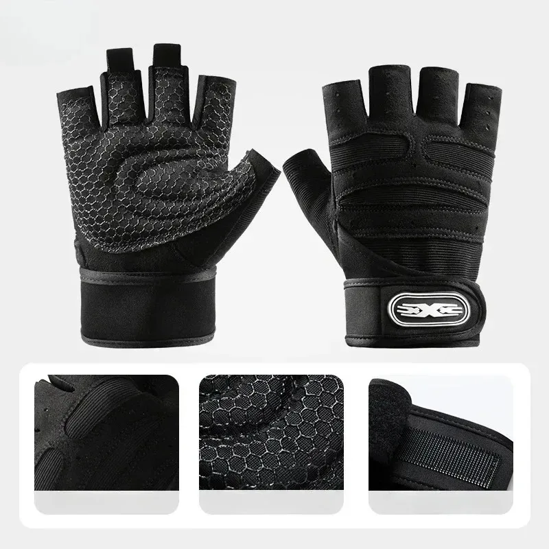 Outdoor Sport Gloves for Men Women Wrist Guard Fitness Gym Cycling Hiking Boxing Exercise Training Workout Long Wrist Fingerless 3