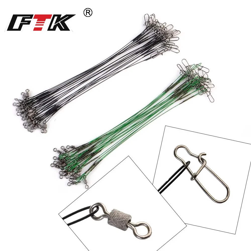 Leash anti-morsure acier 50LB pour pêche du brochet et du black-bass, avec émerillon 16 20 25 cm