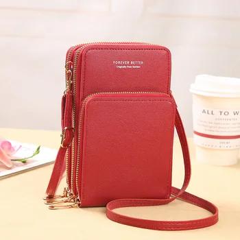 2024 New Large Capacity Multi functional Solid Color Fashion Simple Single Shoulder Small Bag Touch Screen Crossover Mobile Phon 1
