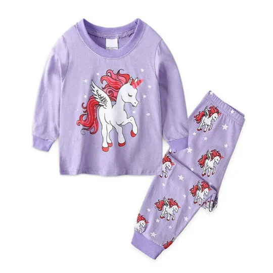 thumbnail image 1 of Ropa de dormir de algodón con estampado de unicornio para niña, conjunto de 2 piezas de manga larga con dibujos animados de Disney, informal, primavera y otoño, 1 of 5