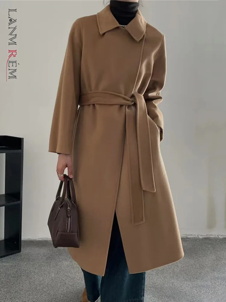 

Пальто женское теплое из 100% шерсти, с длинным рукавом и отложным воротником