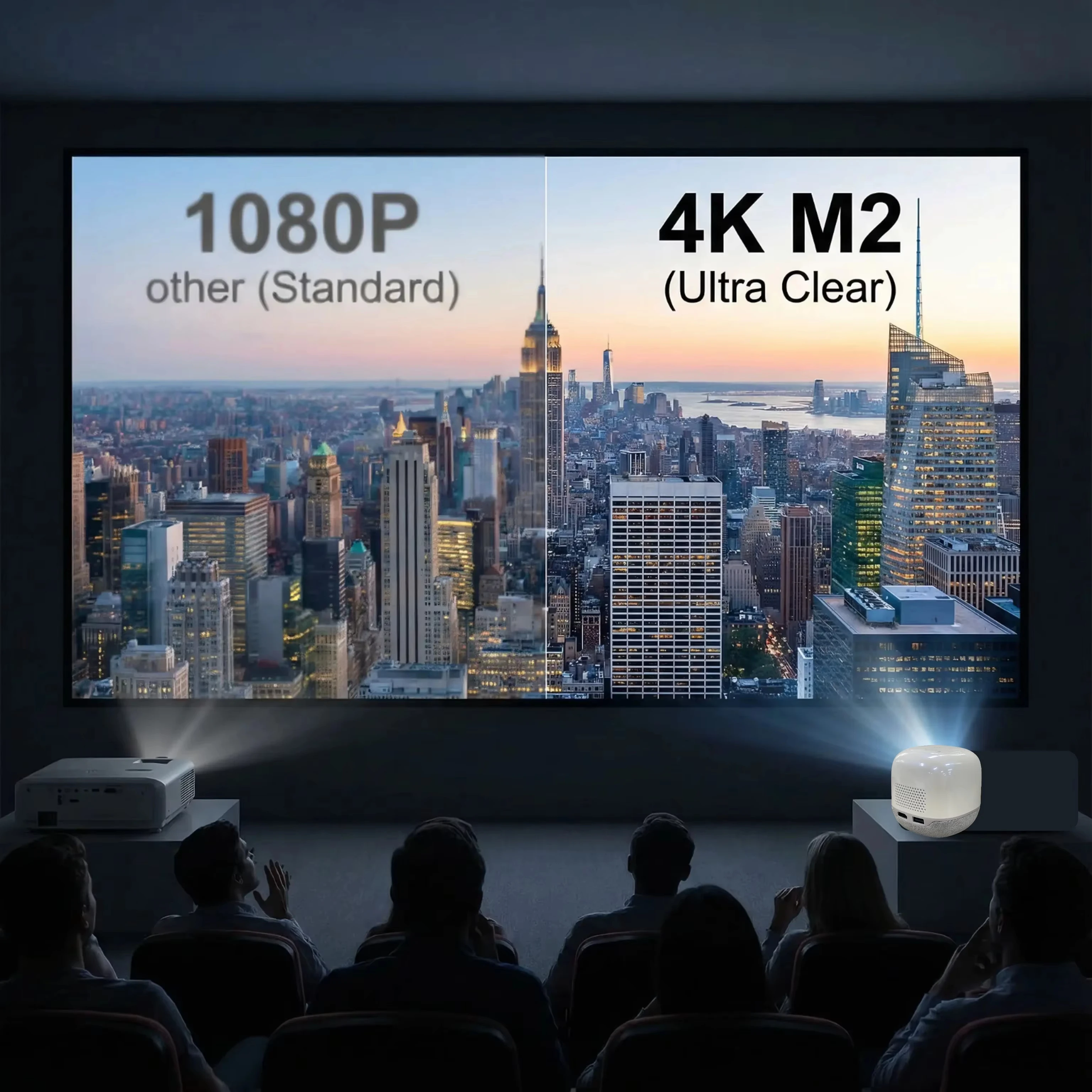 2026년형 M2 DLP 프로젝터 1080P 8700mAh 충전식 배터리 손바닥 크기 120인치 디스플레이 스마트 휴대용 홈시어터 (소형 공간용)