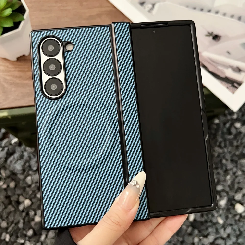 Premium Carbon Fiber Magnetic Hinge Phone Case with Wireless Charging Compatibility