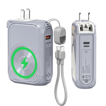 PD 22.5W Fast Charging 10000mAh Magnetic Wireless Power Bank USB Type-C Detachable Data Cable Phone Holder Emergency PowerBank 1