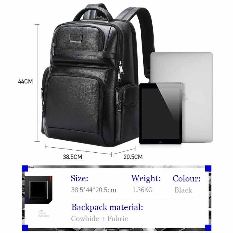 BOPAI Men's Head Leather Backpack 16 inch Laptop Bags Business USB Charging Backpacks Travel Large Capacity Shoulder Bag 6