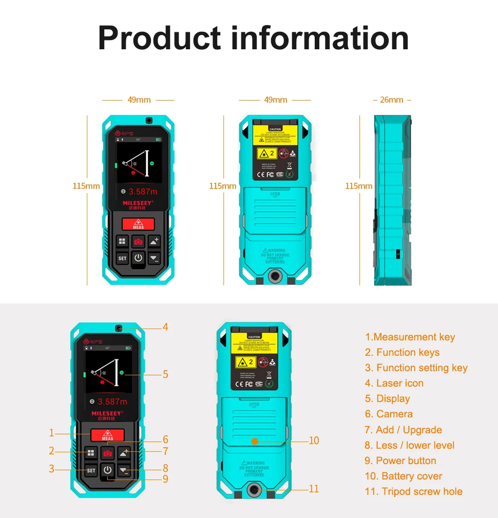 Mileseey S2 Outdoor Laser Distance Meter Professional Bluetooth Rangefinder 200M Measure Device with Camera For Any Two Point laser rangefinder distance meter laser tape measure land measuring instrument