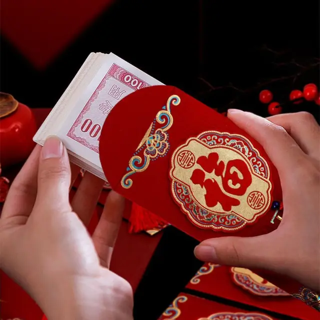 2Pcs 2023 Chinese New Year Color Gold Frosted Red Envelope Spring Festival  Wedding Birthday Fu Red Packet Rabbit Year Hongbao