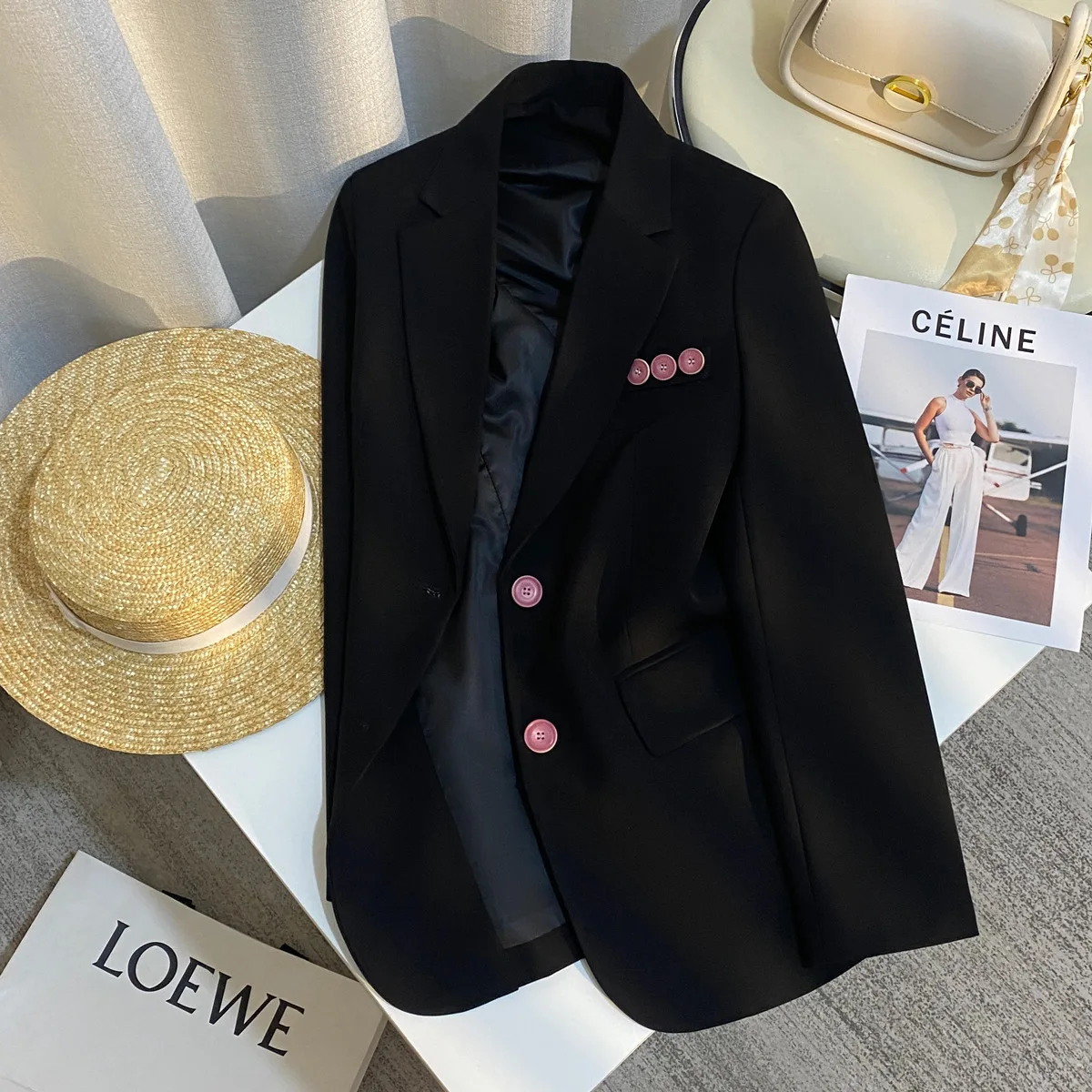 HZBW black versatile suit jacket, women's casual temperament, trendy small suit coats  blazer women  coat