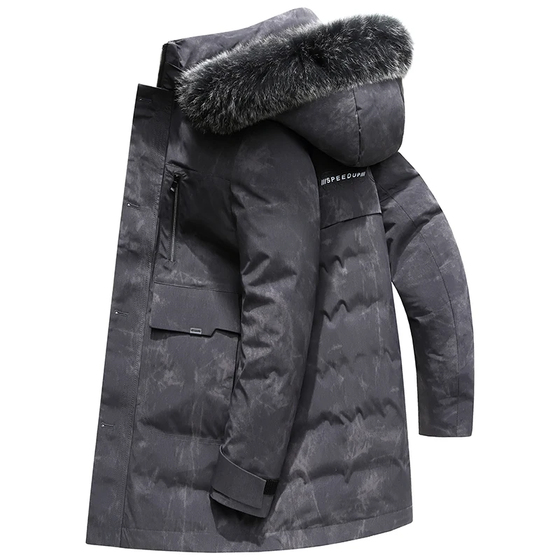 

Winter Men's Warm Hooded Duck Down Jackets Outwear Windproof Loose Mid-Length Puffer Coat Clothing Casual Long Thick Down Parkas