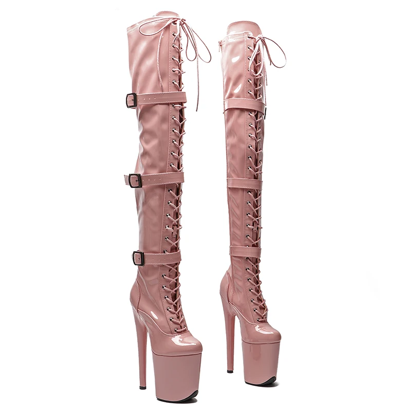 

Leecabe 20CM/8inches Women New Extreme High Heel Erotic Lap Dancing Stripper Shoes Platform belt buckle thigh high boots 5B