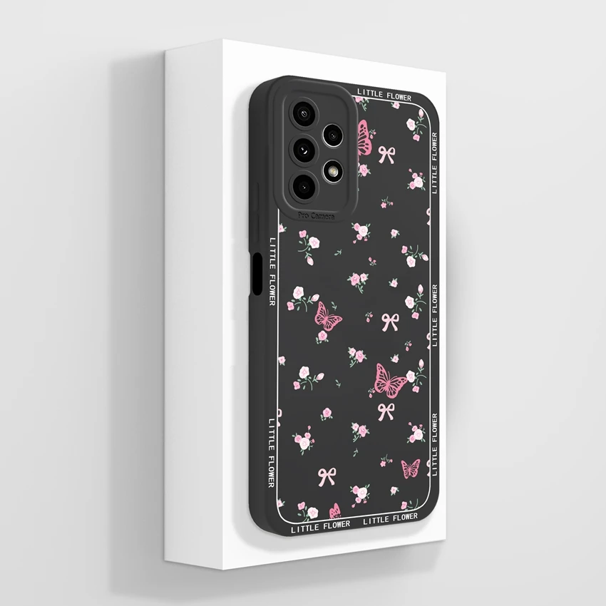 Beautiful Plant Flower Design Liquid Silicone Shockproof Cellphone Case w/ Screen Protector