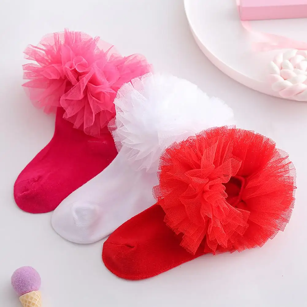 

1 Pair Cute Baby Girl Socks Elastic Lace Socks Mesh Design Baby Lace Short Socks Non-slip