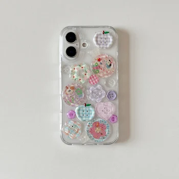 Adorabile trasparente decorato con bottoni fantasia Custodia per telefono dall'aspetto divertente per iPhone 16 15 14 13 Pro Max Cover posteriore Capa