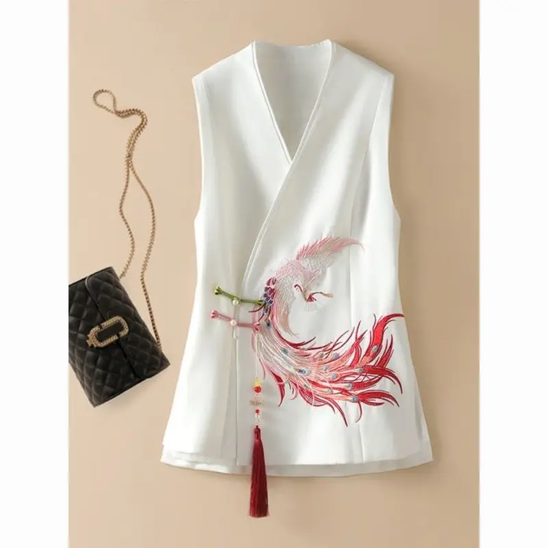 Temperament National Wind Vest Female Spring New Product 2024 Heavy Industry Phoenix Embroidery Chinese-Style Waistcoat Female