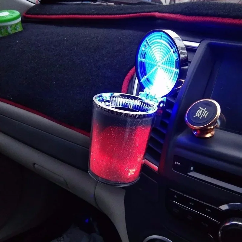 휴대용 LED 무연 재떨이 자동차 라이터 컵 홀더 자동차 액세서리 차량 내부 공기 청정기