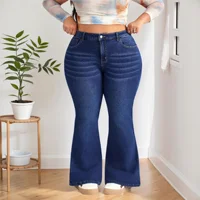 Plus Size Elastic Bell Bottom Jeans Casual High Waist Cotton Denim Pants for Taller People Spring Autumn Fashion Slim Fit