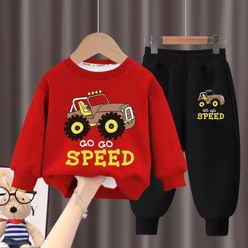 2024 Autumn New Children's Clothing Sets Boys and Girls Fashion Sweatpant Set Kids Car Print Hoodies Suits Kids Casual Tracksuit