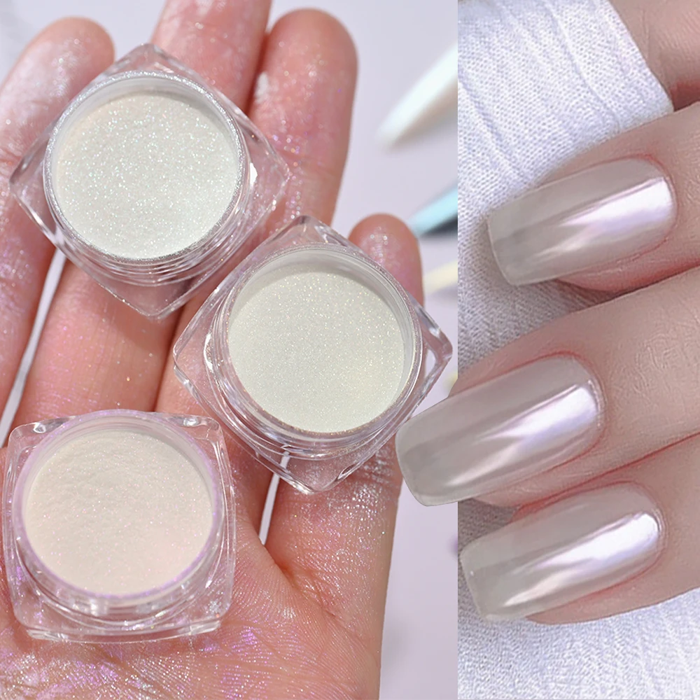 Polvere Di Cromo Bianco Perla Shimmer Nails Glitter Dust Moonlight White Scrubbing Powder Chrome Shell Mirror Pigment * 0.2G Nails Art