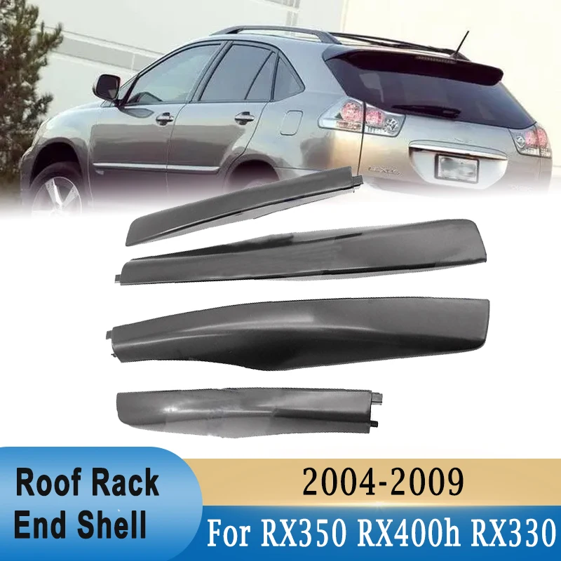 Set Of 4 Roof Rack Rail End Caps/Covers For Lexus RX300/RX330/RX350/RX400h (2004-2009) - Black Plastic
