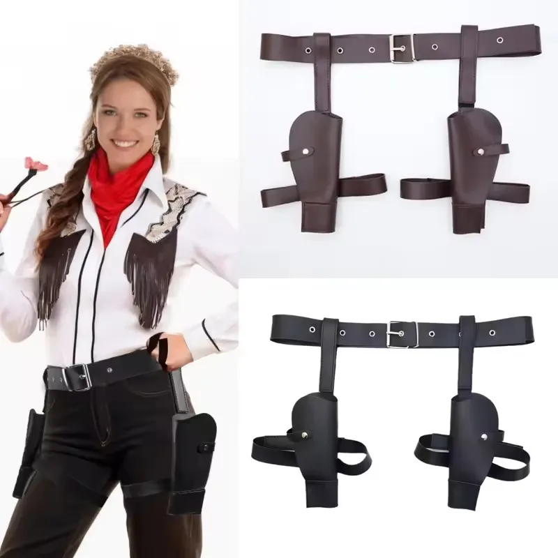 Erwachsene Vintage PU Leder Taille Abdeckung Lara Cosplay Holster Western Denim Gürtel Rollenspiel Pistolen Halter Halloween Prop Zubehör