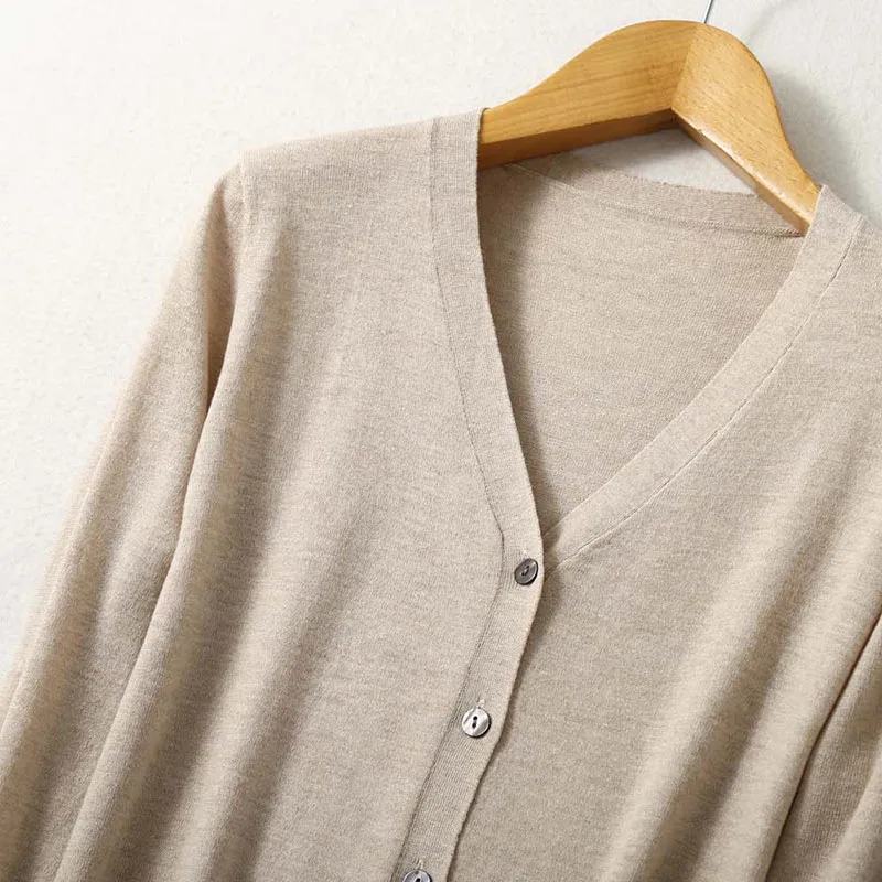 Women Sweater Mulberry Silk Cashmere Blend Solid Colors V Neck Buttons Down Long Sleeve Knit Cardigan Top Coat Warm XL XXL LY049 3