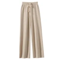 Women's High waisted warm knit wide leg straight leg pants for women, solid color loose wide leg pants - Image 2